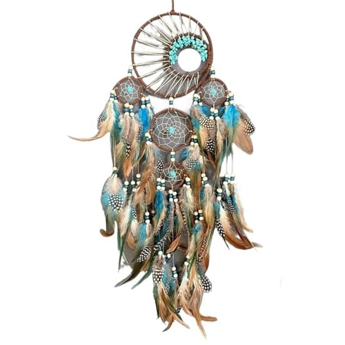 Attrape-rêves multicolore 80CM pour chambre | Carillon mural en plumes bleues