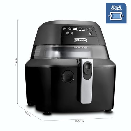 De'Longhi Rapid Crisp Air Fryer, 5-Quart, 1700-Watt XL Cooker, Fries, Crisps, Roasts, Bakes, 5 Preset Functions, Pizza Setting, Up to 20% Faster Cooking, Easy Clean Nonstick, 360&deg; Viewing, Black