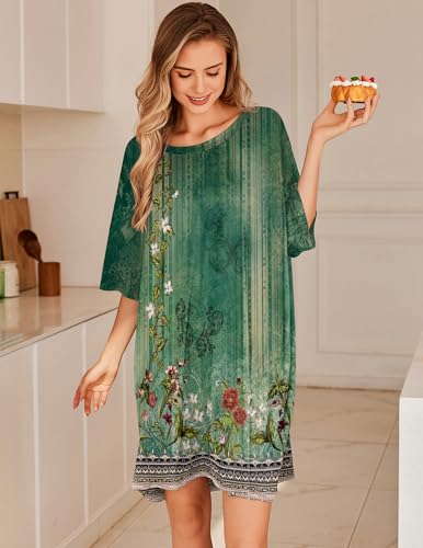 Image of Ekouaer Plus Size Nightgowns for Women Oversized Sleep Shirt Short Sleeve Nightshirt T-Shirt Dress Sleepwear S-5XL