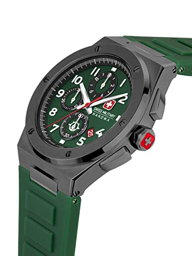 Swiss Military Hanowa Sonoran Chrono Uhr für Herren in der Farbe Grün mit Armband aus Silikon, Wasserdichtigkeit: 10 bar, Gehäusedurchmesser: 43 mm, SMWGO2102040