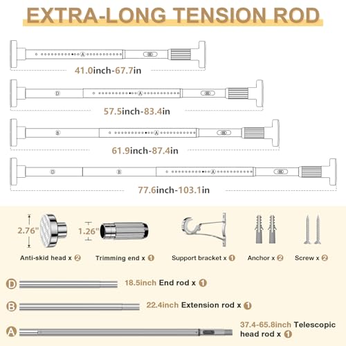 Image of Silver Tension Curtain Rod 41-100In(4-8Ft), Outdoor Curtain Rod No Drilling for Window or Bathroom Patio, Heavy Duty Shower Curtain Rod,Rod Diameter 1.26In-One-bond stretching