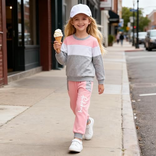 Image of Kids Toddler Girl Clothes Heart Letter Print Long-sleeved round collar top+Letter Print Pants Outfits Set
