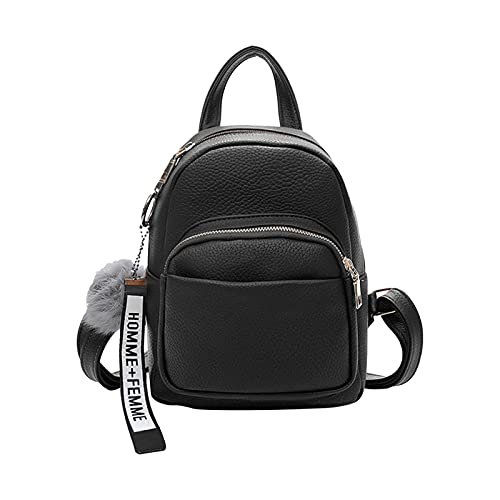 PORRASSO Mochila Mujer Bolso Pequeño Daypack Mochila de Cuero PU Casual Mochila para Uso Diario Negro