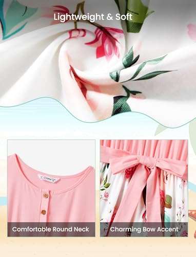 Image of PATPAT Family Matching Outfits Mommy and Me Dresses Floral Dress & Tee Sets | Couples Matching Outfits, Beach Vacation, Family Photoshoot, Drop Shoulder Design Dress, Cotton Blend T-shirts
