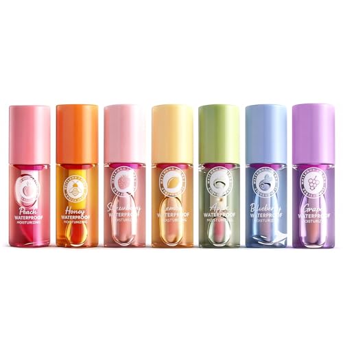 Funnaura 7 Pcs Mini Lip Oil Gloss Set, Fruit -flavored Lip Care for Teenage Girls