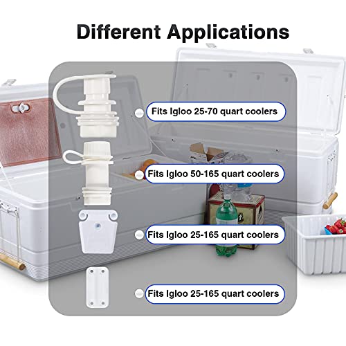 Cooler Replacement Parts Kit, Ice Chest Plastic Hinges, Threaded and Triple-Snap Drain Plug, Latches and Stainless Steel Screws Combo, Plastic Cooler Replacement Set