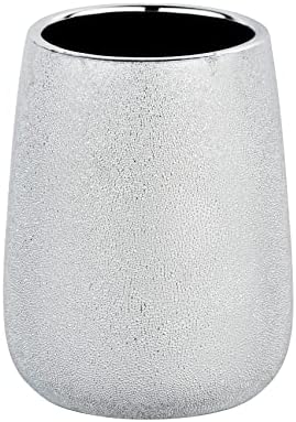 WENKO Glimma Silver Ceramic Tumbler - Toothbrush Holder for Toothbrush and Toothpaste, Ceramic, 8.5 x 10.5 x 8.5 cm, Silver