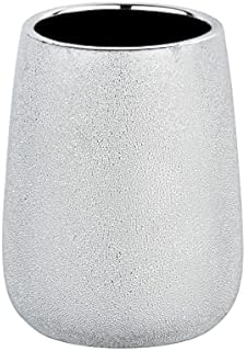 WENKO Glimma Silver Ceramic Tumbler - Toothbrush Holder for Toothbrush and Toothpaste, Ceramic, 8.5 x 10.5 x 8.5 cm, Silver