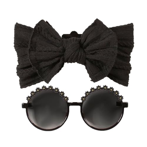 Baby Girls Soft Bows Headband and Daisy Flower Sunglasses Set Hair Bow Headwrap Hair Accessories for Toddler Infant