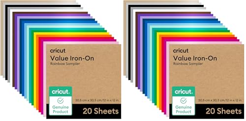 Image of Cricut Value Iron-On,Rainbow Sampler - 12 in x 12 in- HTV Heat Transfer Vinyl,(Pack of 40)