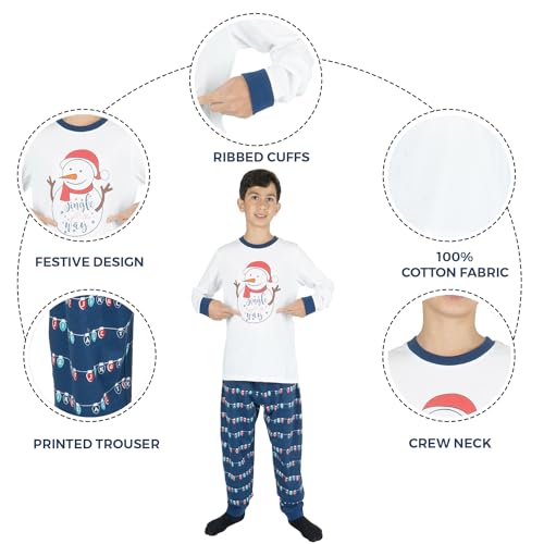 NOROZE Unisex kids Halloween Pyjamas Boys Snowman Pumpkin Spider Rudolph Pyjama Set Girls Loungewear Nightwear Cotton Pajamas Set 2 Piece Pjs sets Top Bottom (11-12 Years, Jingle Snowman White) - Image 4