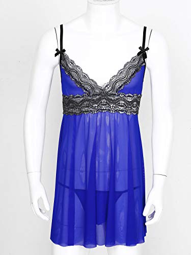 CHICTRY Men's Sexy Lingerie Lace Tirm V Neck Sleepwear Nightdress Crossdress Babydoll Mesh Nightgown3