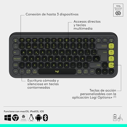 Miniatura 6 de Logitech Pop Icon Combo, combinación de Teclado y ratón Bluetooth | Escritura cómoda, teclas/botones programables, clics discretos, Easy-Switch (3 disp.), QWERTY Español - Grafito