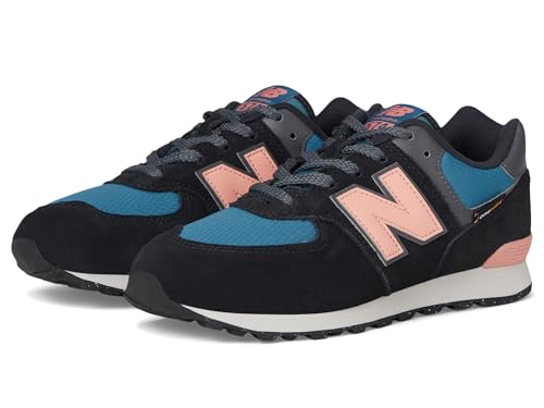 New Balance Kids 574 V1 70s Racing Lace-up Sneaker, Black/Omega Pink, 6.5 US Unisex Big