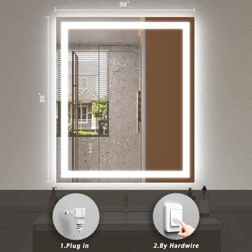 Image of 30 x 36 LED Bathroom Mirror for Vanity, Rectangle Lighted Vanity Mirrors with Lights, Dimmable, Anti-Fog, Shatter-Proof, ETL Listed (Front Lighted + Backlit)