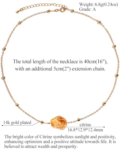 Jewever Raw Citrine Necklaces for Women Wealth 14k Gold Plated Chain Necklace Bring Wealth Lucky November Birthstone Jewelry Gifts (16"+2")3