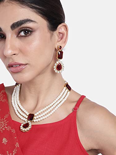 Image of Peora Traditional Maharani Haar Necklace with Earrings Bridal Jewellery Set Gift for Women