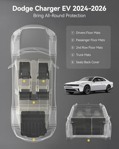 Image of 3W Floor Mats & Cargo Liner & Seatback Mats for 2024-2025 2026 Dodge Charger EV Daytona (Fit 2-Door, Not for 4-Door) Scat Pack & R /T, All Weather TPE Custom Fit Car Mats Floor Liners Full Set, Black