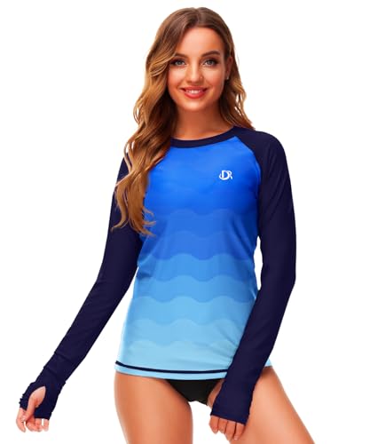 Image of Deerose Womens Gradient Rash Guard UPF 50+ Swim Shirts Surfing Top with Thumb Hole