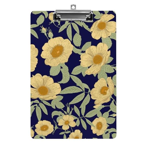 Pince A4 Porte-Formulaires Clipboard Fleurs Jaunes pour Papier