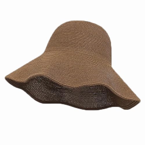 Tinkeep Women Wide Brim Straw Sun Hat UPF 80+, Foldable Beach Hat with Windproof Chin Strap, Adjustable Summer Sun Hat for Travel Vacation Outdoor Coffee