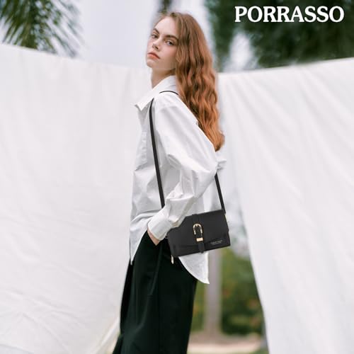 PORRASSO Elegant Wallet Crossbody Phone Bag Women's Shoulder Bag Clutch Purse Bag PU Wallet for Party Wedding Travelling Black2