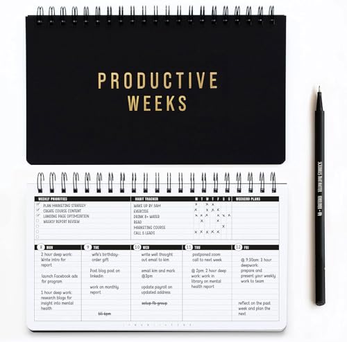 2025 Weekly Planner | Undated Daily Monthly Productivity Pad with Habit Tracker, Weekly To Do List & Free Pen | Spiral-Bound Desk Organizer Notepad for Adhd, Work, College & Home | Lasts 1 Full Year