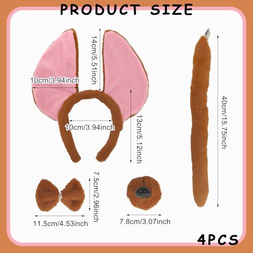TUONYIS 4 Stücke Hundeohren Kopfbedeckung und Schwanz Nase Fliege Set, Tier Hündchen Kostüm Kinder Set, Hund Ohren Stirnband, für Karneval Welttag des Buches Halloween Cosplay, Tier-Mottoparty (Braun)
