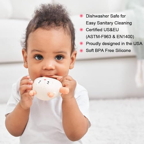 Image of Teething Toys /Teethers for Babies 6-12 Months, Reindeer Baby Chew Toy 3-6 Months for Teething Relief, Get-A-Grip Baby Hand Teether, Silicone Teething Mittens for 0-6Months, (Nude)