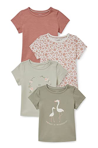 C&A Baby Mädchen T-Shirt Kurzärmelig Bedruckt|Unifarben|Bedruckt 4er Pack|Multipack grün/rosa 62