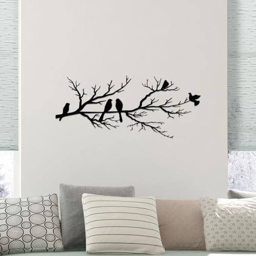 Estart Metal Birds Wall Art, Metal Vivid Birds On Branch Silhouette Wall Decor Black Leaves With Bird Outdoor Metal Hanging Wall Sculpture For Home Balcony Garden thumb #2