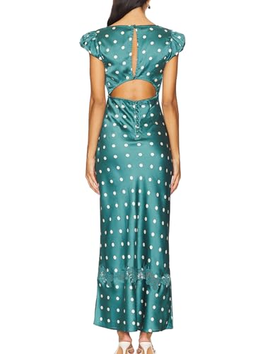 Image of Women Sexy Lace Patchwork Mesh Dress Floral Print Cutout Sweetheart Neck Backless Slit Summer Maxi Dress