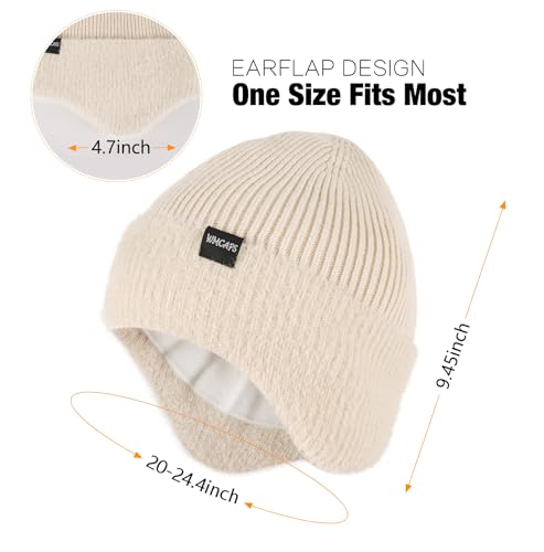 Image of Wmcaps Winter Fleece Line Beanie with Earflap for Men Women, Outdoor Warm Thermal Knitted Hat Stocking Caps