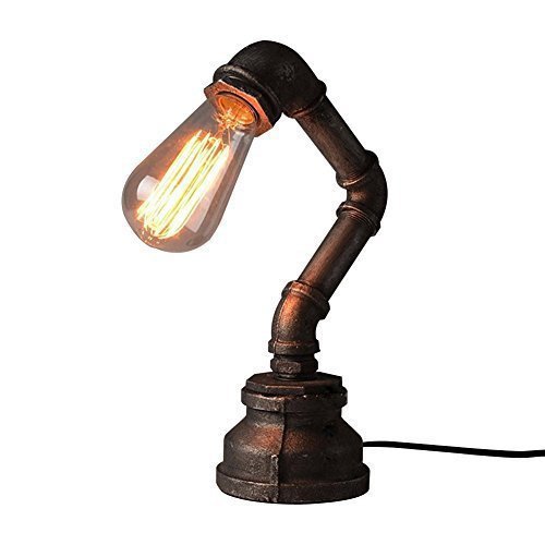 Pointhx Lámpara de mesa de Metal Vintage Water Pipe lámpara de mesa Industrial Loft Retro novedad Bedside E27 lámpara de mesa para sala de estudio Bar Cafe living comedor Cover