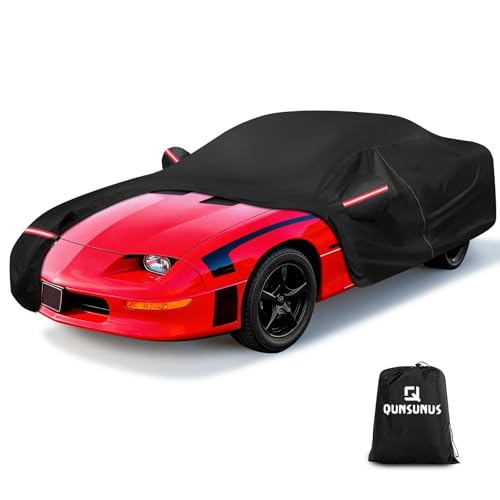 Image of QUNSUNUS Camaro Car Cover Compatible with SS, RS, Z28, IROC 1967-2002, Waterproof Car Cover for Chevy Camaro with Cotton Lining, All Weather Cover with Straps and Zipper