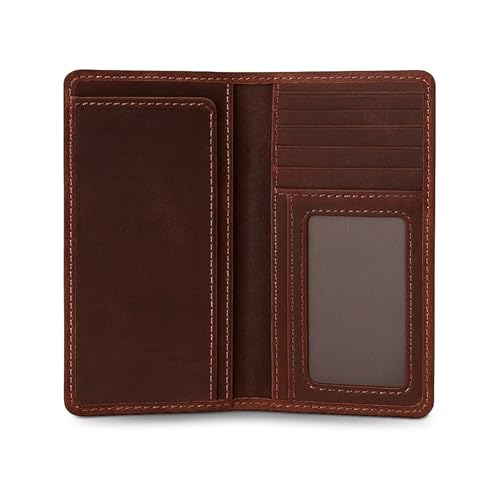 RAW HYD Full-Grain Leather Long Wallet for Men-Classic Bifold Western Wallet for Men-Minimalist Cowboy Wallets for Men-Rodeo wallets for men-Checkbook Cover & Gift for Him (Hunter Brown)