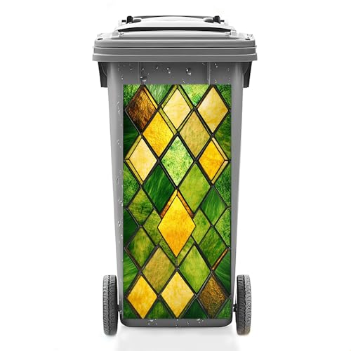 Image of Trash Can Cover Trash Can Stickers Garbage Can Decoration - 14.6x32.3 Inch Green and Yellow Geometric Diamond Abstract Design
