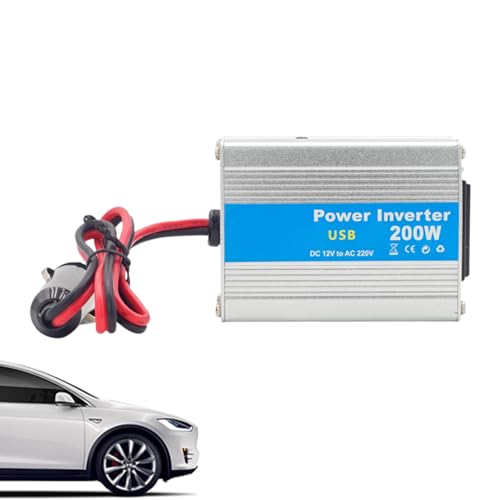 Inverter de vehículos, DC al inversor AC para automóvil,Adaptador de Enchufe automático 200W - Adaptador portátil de Enchufe del vehículo DC 12V a 220V CA para computadora portátil, Carga rápida