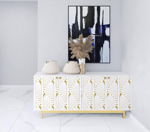 Image of Veki Luxury Floral & Botanical Geometric Wallpaper Mural - Waterproof, Moisture-Proof, Self-Adhesive PVC Wall Sticker for Home & Hotel Decoration (45cm x 300cm) (White Curve)