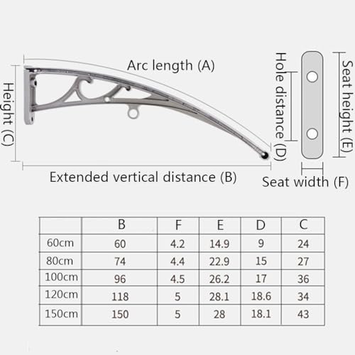 Toldo Curvo para Porche, Cubierta Transparente para Puerta Principal, protección contra la Lluvia, contra Rayos UV, Lluvia y Nieve, Soporte de Aluminio, Tablero de policarbonato, l