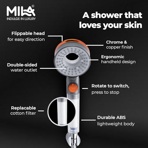 Image of Mila Aquaflex 3-Function Hand Shower with Filter | Rain, Massage & High Pressure Modes | Ergonomic Design with Double Sided Water Outlet | Includes Hose (1.5m) , Bracket & Installation Kit (90*260mm)