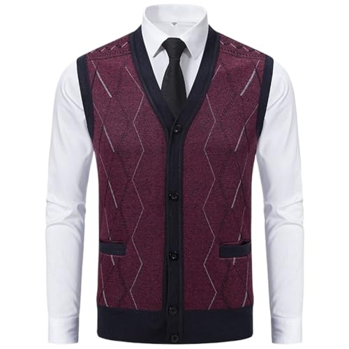 Men'S Knit Cardigan Vest,Autumn Winter Warm Slim Fit Waistcoat,Casual Pullover Sweater