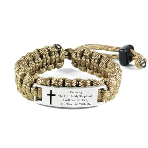Personalized Bible Verse Bracelet for Men Engraved Inspirational Christian Faith Bible Quote Paracord Wristbands Adjust Cuff Bracelets Encouragement Gift for Outdoor Hiking Camping Activities