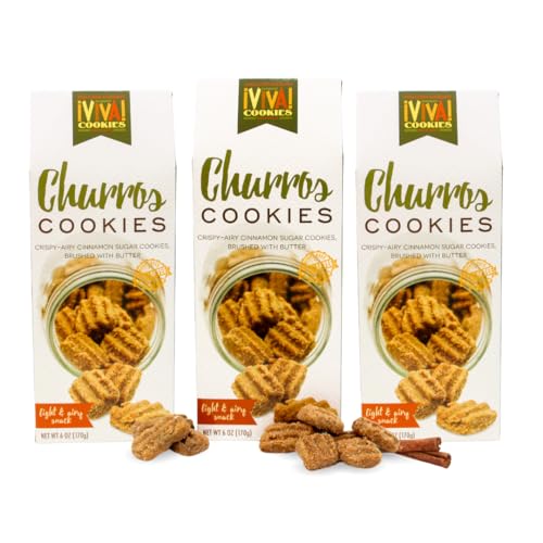 Churro Cookies by Too Good Gourmet, 3-Pack, Crispy, Cinnamon-Sugar Coated Snacks, Traditional Mexican Treats for Dessert, Parties, Gifts