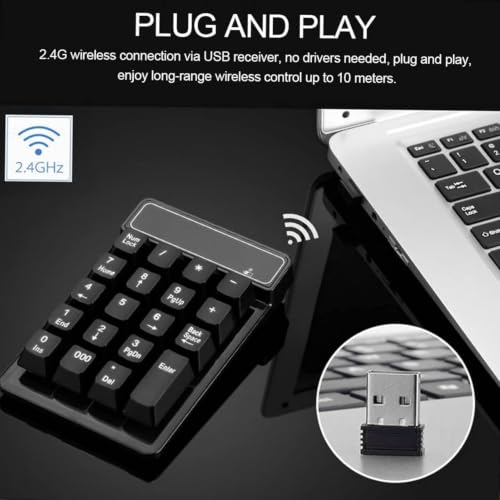 Image of Tobo Wireless Numeric Keypad 2.4G | 19 Keys Portable Number Pad with USB Receiver for Laptop, PC, Desktop | Plug & Play, 10m Range, Splash-Resistant Mini Numpad for Accounting & Data Entry TD-K3