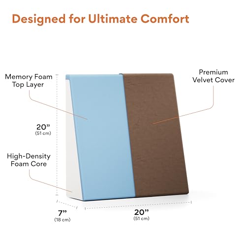 Image of FOVERA Memory Foam Wedge Pillow | 2 Years Warranty | Wedge Cushion for Back Support, Acid Reflux, Snoring, GERD, Leg Elevation, Pregnancy (Velvet Brown, Medium 7 inch Height)