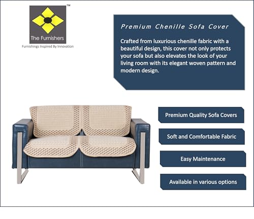 Image of Premium Chenille Woven Anti-Slip 2 Seater Sofa Cover | L-Shape Sofa Seat Protector for Living Room | Durable & Stylish Slipcover - Beige 3D