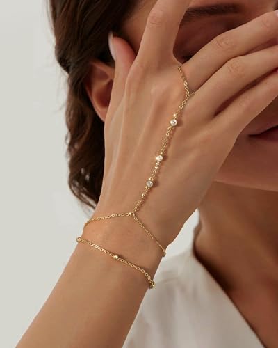 TEN MIRO 16k Gold Hand Chain Bracelet, Gold Bracelets for Women Link Chain Bracelets Finger Ring Slave Bracelet Mothers' Day Jewelry Gifts2
