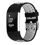 iGK For Fitbit Charge 2 Bands, Adjustable Replacement Sport Strap Bands for Fitbit Charge 2 Smartwatch Fitness Wristband Soft Silicone Grey Large