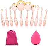 Dolovemk Professional Makeup Toothbrush-Shaped Oval Brushes Beauty Gift Set + Makeup Sponge Blender + Pouch Bag For Eyebrow/Foundation/Powder/BB Cream (Rosegolden)